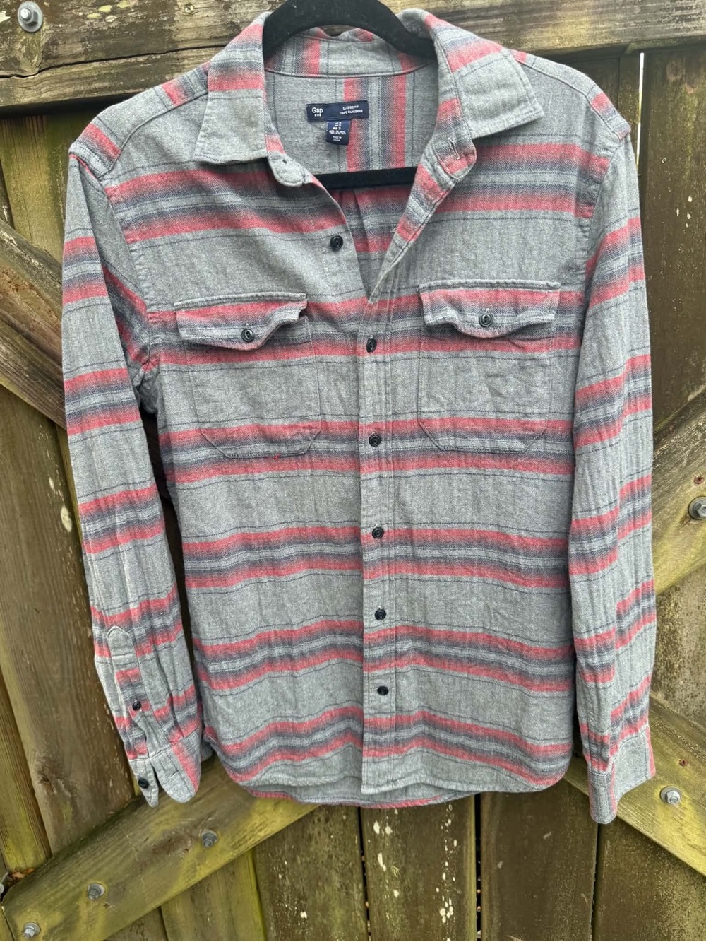 GAP Gray & Red Striped Plaid Button-Down Shirt